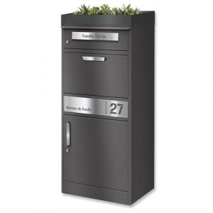 Metzler Boîte à Colis avec Toit végétal | DB 703 mica de Fer | personnalisée ave Gravure | Plaque de nom en Acier Inoxydable | avec Fente de Lettres | Bispo 2 (Metzler GmbH, neuf)