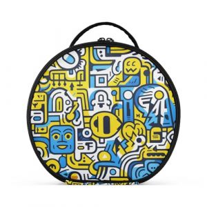 Dessin Au Trait Doodle Abstrait Bleu Jaune Cr&eacute;ativit&eacute; Trousse Sac Cosm&eacute;tique Circulaire de Maquillage Pochette Sacs avec Cloisons Amovibles pour Voyage Filles (HULAHULA, neuf)