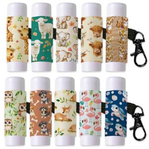 DELORIGIN 10 porte Baume à Lèvres en Forme D'Animaux et de Fleurs Porte Clés Manchons de Rouge à Lèvres avec Fermoir en Métal Manchons Élastiques pour Baume à Lèvres Rangement de Bâtonnets à Lèvres (DELORIGIN EU, neuf)