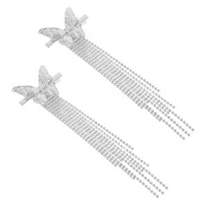 TOPBATHY 2 pi&egrave;ces Barrettes avec Strass et Pompons Pinces Cheveux Antid&eacute;rapantes L&eacute;g&egrave;res et &Eacute;l&eacute;gantes Accessoires Coiffure Brillants pour Femmes et Filles Lot de Argent&eacute;es (Parham Ring, neuf)