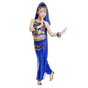 G&eacute;n&eacute;rique Costume Danse Indienne Enfant &ndash; Tenue BolIywood Fille &ndash; Ensemble Belly Dance avec Haut, Pantalon, Ceinture, Voile et Bracelets &ndash; D&eacute;guisement Spectacle, F&ecirc;te, CarnavaI, Danse Orientale (Miuiakoal, neuf)