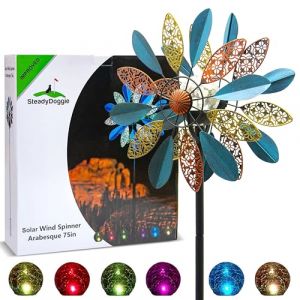 Arabesque Éolienne Solaire Multicolore 190,5 cm avec Boule en Verre à énergie Solaire avec éolienne cinétique Double Sens pour terrasse, pelouse et Jardin. (SteadyDoggie Europe, neuf)