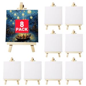 8 Pièces Mini Chevalet avec Toile - Mini Toile 10x10cm et Mini Chevalet 9x16cm -Support Triangulaire en Bois Massif pour Décor de BureauDIY Peinture Art pour Enfants Cadeau Créatif (CARGO Products, neuf)