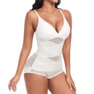 Niwicee Body Gainant Femme Ventre Plat Gaine Amincissante Sculptant Shapewear Bodysuit Gaine Minceur Shapewear Bodysuit Combinaison sans Manches Invisible Amincissante Body Shaper(Blanc,XXL) (Veayada, neuf)