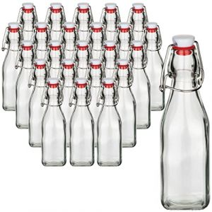 gouveo Lot de 24 bouteilles en verre carr&eacute;es de 250 ml avec bouchon pivotant - bouteilles vides &agrave; bouchon pivotant &agrave; remplir et &agrave; offrir - id&eacute;ales pour liqueur, sirop, jus, huile, vinaigre (BFE250) (flaschendiscount, neuf)