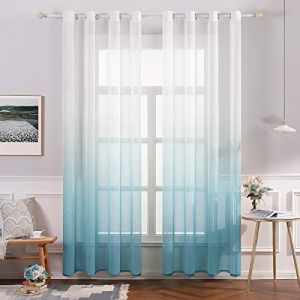 MIULEE Lot de 2 Voilages Rideaux D&eacute;grad&eacute; &agrave; Oeillet Moustiquaires de Fen&ecirc;tre en Polyester de Couleur Chang&eacute;e Voile Ombre Demi-Transparent D&eacute;cor pour Salon Chambre Bureau 140x175CM(L x H) Bleu (MIULEE HOME, neuf)