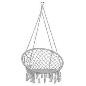 SPRINGOS Balancelle suspendue avec franges, Fauteuil suspendu en design macram&eacute;, Balancelle de jardin (SPRINGOS, neuf)