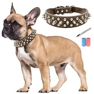 Collier de Chien en Cuir Clouté à Pointes Anti-Morsure Réglable Individualité Bouledogue Boxeur Collier pour Chiens de Taille Moyenne et Petits - Perforateur de Trous en Cuir Gratuit et Sac à ordures (TVMALL, neuf)