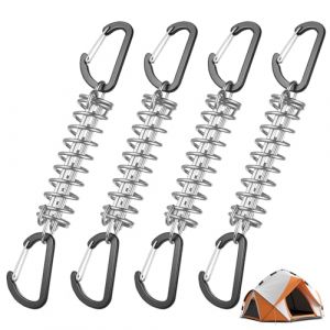 4 Pièces Ressort de Tension avec Crochets, Ressort de Traction, Ressorts de Tension Fixation Voile d'Ombrage en Acier Inoxydable avec Mousqueton pour Auvent de Camping Tente Bâche Accessoires (ShanZhuMaoYi, neuf)