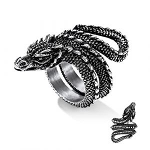 Bestyle Bague Homme Femme Dragon Bijoux Viking Anneaux Hip Pop Bague Rock Punk Bague Homme Animaux Acier Inoxydable Argent Taille 54.5 (Bestyle Jewelry, neuf)