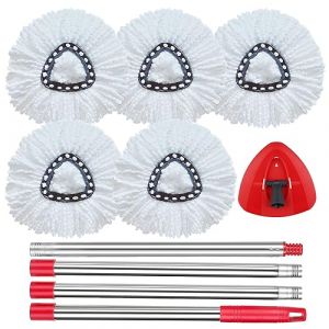 Sgizoku Tête de balai avec manche compatible avec Vileda 2en1 Tank EasyWring&Clean/Turbo Smart/Spin Mop-Elimine plus de 99% des bactéries,5 recharges de balai microfibre blanc+1 base +147cm mât (HaiKuoLeTi, neuf)