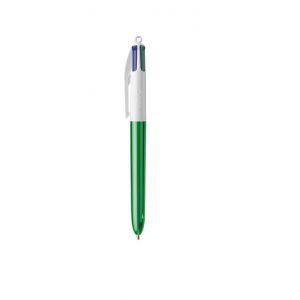BIC - 1 Stylo Bille Rechargeable 4 Couleurs Classiques (Noir, Rouge, Vert, Bleu) - Pointe Moyenne - Collection Shine - Corps Couleur Brillante de Vert (Papeterie Libellus, neuf)