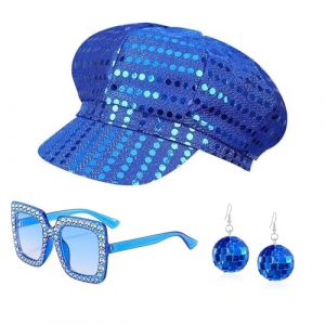 TGKEAIY 3 Pi&egrave;ces Tenue de F&ecirc;te Disco chapeau Femmes, Accessoires Disco des ann&eacute;es 70 80 with Paillettes B&eacute;rets Chapeau Lunettes de Soleil Boucles d'Oreilles, Costume de Danse Disco for Adult Femme (Nanning Jianxi E-commerce Service Co., Ltd., neuf)