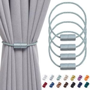 Pretty Jolly Lot de 4 embrasses de rideaux magnétiques de 40,6 cm faites à la main en corde latérale - Pratiques et décoratives - Pour fenêtre de maison et de bureau (bleu-gris) (PrettyJolly, neuf)