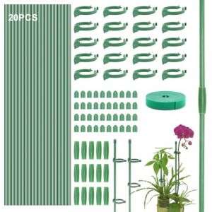 GROOFOO Lot de 20 tuteurs pour plantes, 20 clips fixes, 15 tubes de raccordement, 1 rouleau de ruban magique, tuteur pour tomates, concombres, haricots, pois, orchid&eacute;es, jardin et plantes d'int&eacute;rieur (GROOFOO Mall, neuf)