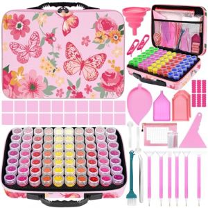 NINGESHOP Diamond Painting Accessoires Boite, Boite Diamond Painting Rangement, 70 Emplacements Malette de Rangement Peinture Diamants avec Entonnoir, Broderie Diamant Accessoires,Peinture Diamant (SIA Econompa, neuf)