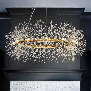 CAI-HAI Lustre moderne en cristal, lustre rond, lustre pissenlit pour salon, salle à manger, villa, hall d'entrée lustre (12 lumières en or 100 cm) (Olliegie, neuf)