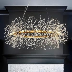 Lustre moderne en cristal doré, lustre pissenlit 12 lumières, lustre en acier inoxydable pour chambre à coucher, salon, couloir, entrée, cuisine, douille G9-100cm (Olliegie, neuf)