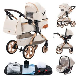 YAZOCO Poussette 3 en1 Compacte Poussette CombinéEs Anstout Terrain Luxe Haut Paysage Quadruple Pliable Canne Bébé Poussettes Sac à couches, Siège, Housse de pluie (YAZOCO BRAND STORE, neuf)