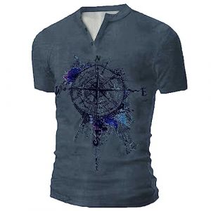 Homme Henley T-Shirts à Manches Courtes Col Tunisien Boutons Coton Décontractée Slim Fit Chemises en Coton T-Shirt Respirant Haut d'extérieur Fitness Tee Shirt Vetement Homme Solde (⭐⭐⭐⭐⭐AEGJEGVD(5-15 jours Arrivé), neuf)