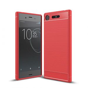 Cruzerlite Coque Sony Xperia XZ1, Carbon Fiber Shock Absorption Slim TPU Cover for Sony Xperia XZ1 (2017) (Red) (Swiss case Limited, neuf)
