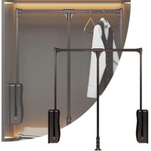 QARIDO Barre Penderie Escamotable, À Charge 30 Kg, Porte-manteau Réglable, Tringle À Vêtements, Garde-robe, Largeur Réglable 70 * 93cm, Montage au Sol, Acier Inoxydable, Métal (black 70 * 93CM) (dongguanjaishenshuma, neuf)