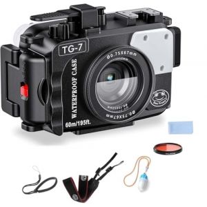 Boîtier étanche Seafrogs 60 m/195 Pieds pour Appareil Photo sous-Marin Olympus TG-7 – Boîtier étanche avec Filetage 52 mm et 67 mm, Deux Ports à Fibre Optique, détection de Fuite (TG-7-Noir) (Yudeng Electric, neuf)