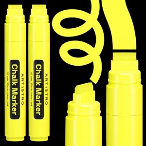 Artistro 2 Marqueurs de craie liquide Jumbo jaunes - Marqueurs néon effaçables de 15 mm pour fenêtres de voiture, tableau noir, tableau, verre, bistrot - Stylos de craie faciles à effacer (Artistro FR, neuf)