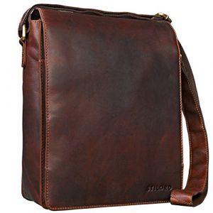 STILORD 'Lars' Vintage Sac Besace pour Hommes Sac Bandoulière Cuir pour Macbook 13,3 Pouces Documents DIN A4 Sac Messager Sac à l'Épaule, Couleur:Cognac - Marron foncé (STILORD Cuir, neuf)