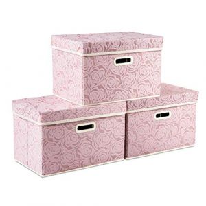Prandom Moyen bo&icirc;tes de rangement pliables avec couvercles [paquet de 3] bacs de rangement d&eacute;coratifs en tissu organisateur de cubes, rose 38 x 25 x 25 cm (PRANDOM_EUR, neuf)