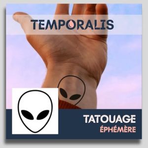 Faux Tatouage ALIEN - Temporalis&reg; | Tatouage Ephemere Femme et Homme &ndash; Cosm&eacute;tique Certifi&eacute; UE, Encre Vegan & Waterproof &ndash; Dure 1 &agrave; 2 semaines [ Tattoo Visage extraterrestre ] (Euro Crafted, neuf)
