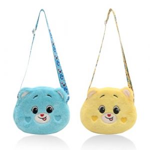 KASESSS 2 Pi&egrave;ces Peluche Sac Fille, Petit Sac Bandouliere Femme Fille, Peluche Oursons Sacs Bandouli&egrave;re, Adorable Crossbody Bag Enfant Filles, Sacoche bandouli&egrave;re Cadeau fille 6-12 Ans (Jaune, Bleu) (KASESSS, neuf)