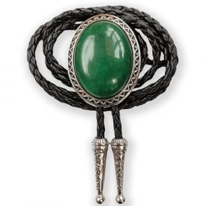 Himongoo Cravate en jade agate et granit turquoise pour homme et femme, corde en cuir, cha&icirc;ne de mariage, cravate de cowboy occidental, Jade vert fonc&eacute;, L (RockBolos, neuf)