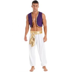 Runhomal D&eacute;guisement Homme Arabe D&eacute;guisement Prince Gilet + Pantalon Costume Prince Roi Party Cosplay Carnaval Ensemble Or 3XL (Runhomal EU, neuf)