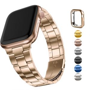 Fullmosa Bracelet Compatible avec Apple Watch 40mm 41mm 38mm Manuel Bracelet iWatch en acier inoxydable avec étui pour Apple Watch SE/SE2 Series 9/8/7/6/5/4/3/2/1 Femmes Hommes 38mm/40mm/41mm Or Rose (Fullmosa FR, neuf)