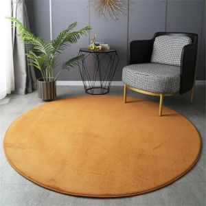 Highdi Tapis Rond 60/80/100/120cm, Couleur Unie Tapis Salon Moderne Tapis de Sol Tapis Poils Ras Antid&eacute;rapant Lavable pour Chambre Cuisine Int&eacute;rieur Ext&eacute;rieur (120cm, Jaune) (Highdi, neuf)
