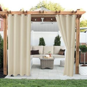 Hiseng Rideaux Ext&eacute;rieur Imperm&eacute;able, Rideau Occultant Isolant Thermique Rideau d'Ext&eacute;rieur avec Oeillet 1 Pi&egrave;ce Rideau pour Pergola Rideau Terrasse Rideau Pare Soleil (210x230cm,Beige) (Hiseng, neuf)