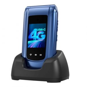 CHAKEYAKE 4G Telephone Portable Senior Débloqué, Téléphone Portable à Clapet avec Grandes Touches, Téléphone Portable Personnes âgées, Double SIM| Double Écran 2,4 "+1,77 "| Bouton SOS (Unitech-EU, neuf)