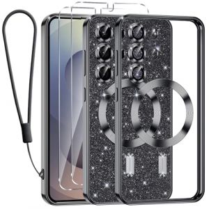 Kokio Glitter Magnétique pour Samsung Galaxy S25 Ultra 5G Con CNoirdon,[Compatible avec MagSafe] Antichoc Brillant Pailleté Housse Souple Coque pour Samsung S25 Ultra avec 2 Verre Trempé Étui, Noir (Wulf Stefan, neuf)