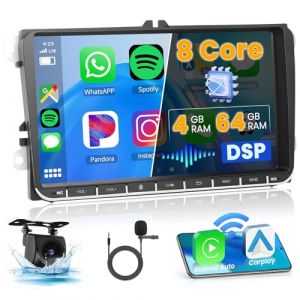 Ohradio 8-Core/4G+64G/DSP Autoradio Android 15 pour VW Golf 5 Golf 6 Passat Tiguan Polo T5 Transporter Seat Leon avec sans Fil CarPlay Android Auto, 9" &eacute;cran Tactile avec BT GPS WiFi RDS FM USB+CAM (carsecure, neuf)