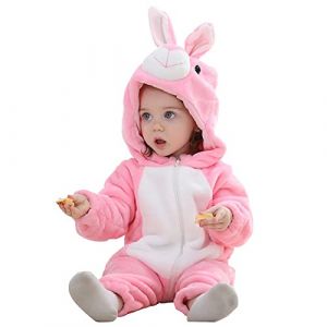 Routefuture B&eacute;b&eacute; Combinaison Unisexe Barboteuse &Agrave; Capuche Animal Mignon Flanelle Hiver B&eacute;b&eacute; Gar&ccedil;on et Fille Grenouill&egrave;res Combinaison Pyjama en Polaire Animal D&eacute;guisement 0-24 Mois,Rose-3,0-6 mois (JIEMINGJINGXUAN, neuf)