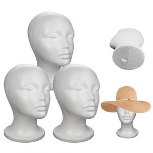 Lpoppcx Lot de 3 t&ecirc;tes en polystyr&egrave;ne blanc standard, hauteur : 27 cm, tour de t&ecirc;te : 52 cm, t&ecirc;te de perruque, support pour chapeaux, perruques et chapeaux (luyimeng, neuf)