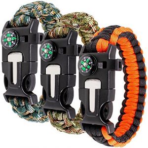 Paracord Bracelet Kit lot de 3 pour la survie en plein air, Anastasia 9 pouces Survival Gear Kit avec boussole intégrée, allume-feu, urgence couteau & Whistle. (DLHai, neuf)