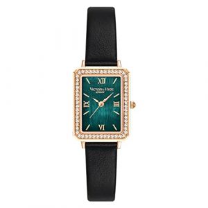 VICTORIA HYDE Montre rectangulaire pour femme - Cadran vert - Montre à quartz analogique avec bracelet en acier inoxydable, Noir/vert, luxe (Victoria-Hyde, neuf)