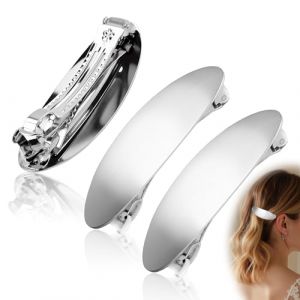 Mbsomnus 3 Pièces Barettes Cheveux Femme 8 cm Barrette Cheveux Argenté Barette Cheveux Ovale Pince à Cheveux Femme Métal Barrettes Françaises Automatique pour Femmes Filles Tous Types de Cheveux (CZDZ, neuf)