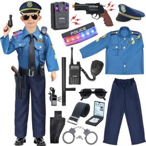 G.C Deguisement Policier Enfant Costume Policier avec Accessoires Police Chapeau Ceinture Menottes Enregistreur Talkie Walkie Police Jouet Déguisement Halloween Carnaval pour Garçon (M, 6-8 Ans) (G.C EU, neuf)