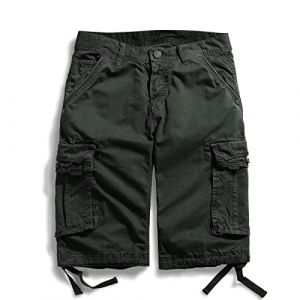 Homme Short Cargo de Combat en Coton Bermuda Décontracté avec Poches Multiples Taille Loose Shorts Casual Idéal pour Travail ou Extérieur Eté Gris Foncé 58 (YANZIYUN, neuf)
