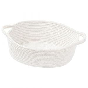 Petit panier de rangement tressé en rotin, boîte de rangement en corde, rangement pour jouets, rangement pour bébé, salle de bain, placard à maquillage, tiroir, étagère (blanc) (RUGBOL FR, neuf)