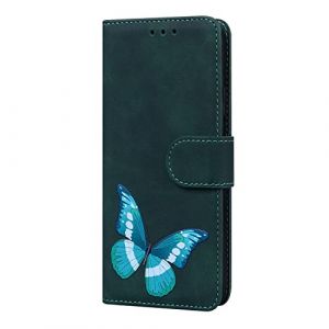 Pochette de Téléphone Nokia 1.3,Coque Imprimé Papillon Housse à Rabat en Cuir Doux au Toucher Antichoc Bourse Etui avec Carte Bleue Fentes et Support,Vert (Ucikov, neuf)