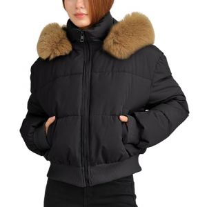 Maeau - Manteau Courte Chaude Femme Capuche Col Fourrure Doudoune Hiver Veste Parka Décontracté XXL Noir (YDAEU, neuf)